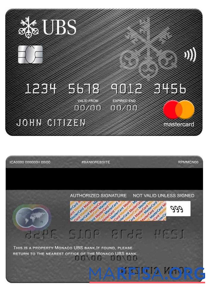 Downloadable Monaco UBS bank mastercard sample